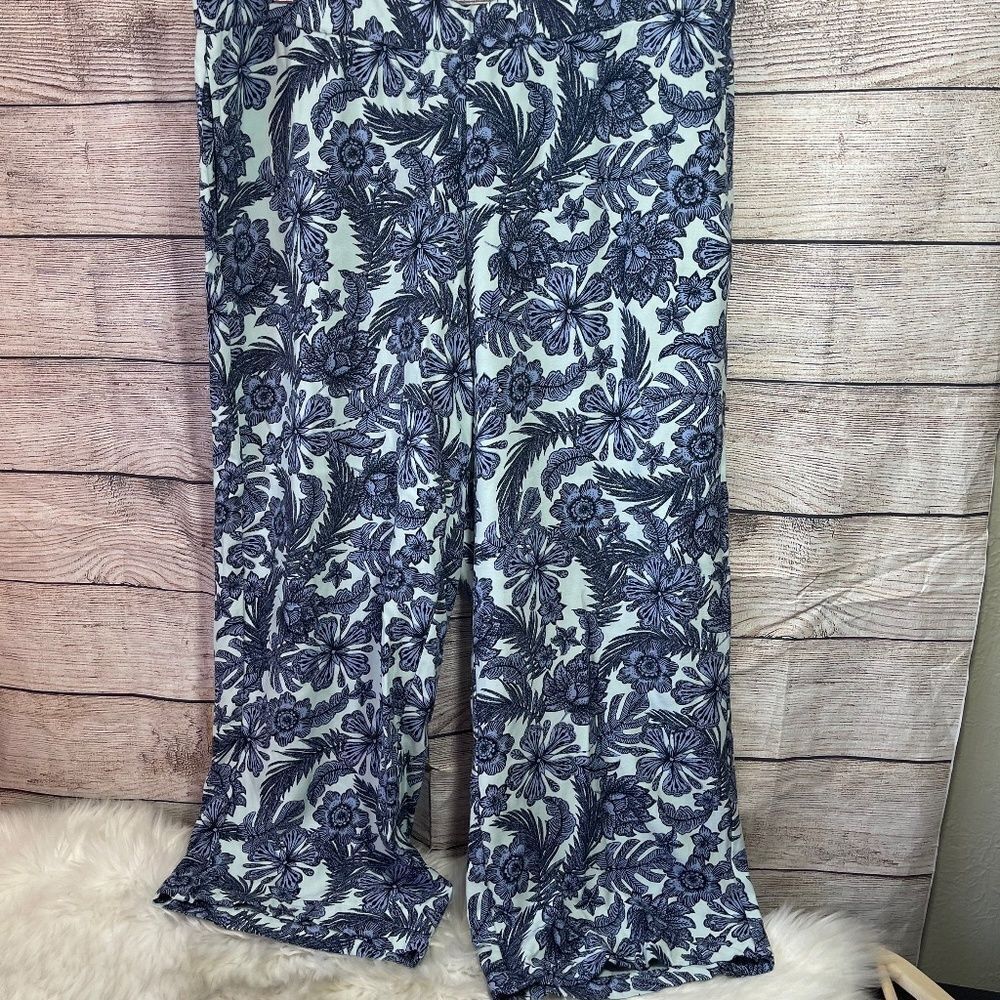 J. Jill Tropical Wide Leg Pull On Floral Cropped Lounge Pants Sz L‎
